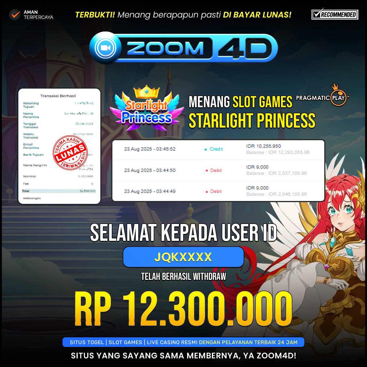 Selamat Kepada user JQKXXX yang baru saja membuktikan ketangguhannya dengan WITDRAW sensasional sebesar Rp.12.300.000.