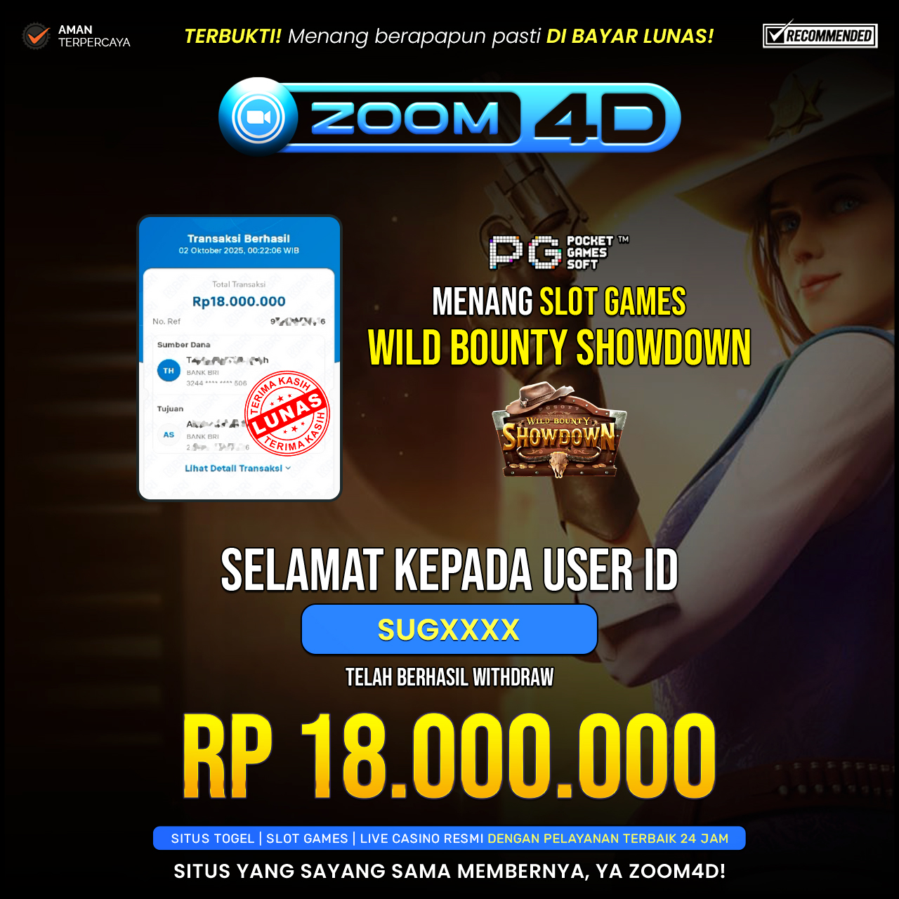 Selamat Kepada user SUGXXXX  yang baru saja membuktikan ketangguhannya dengan WITHDRAW sensasional sebesar Rp.18.000.000.