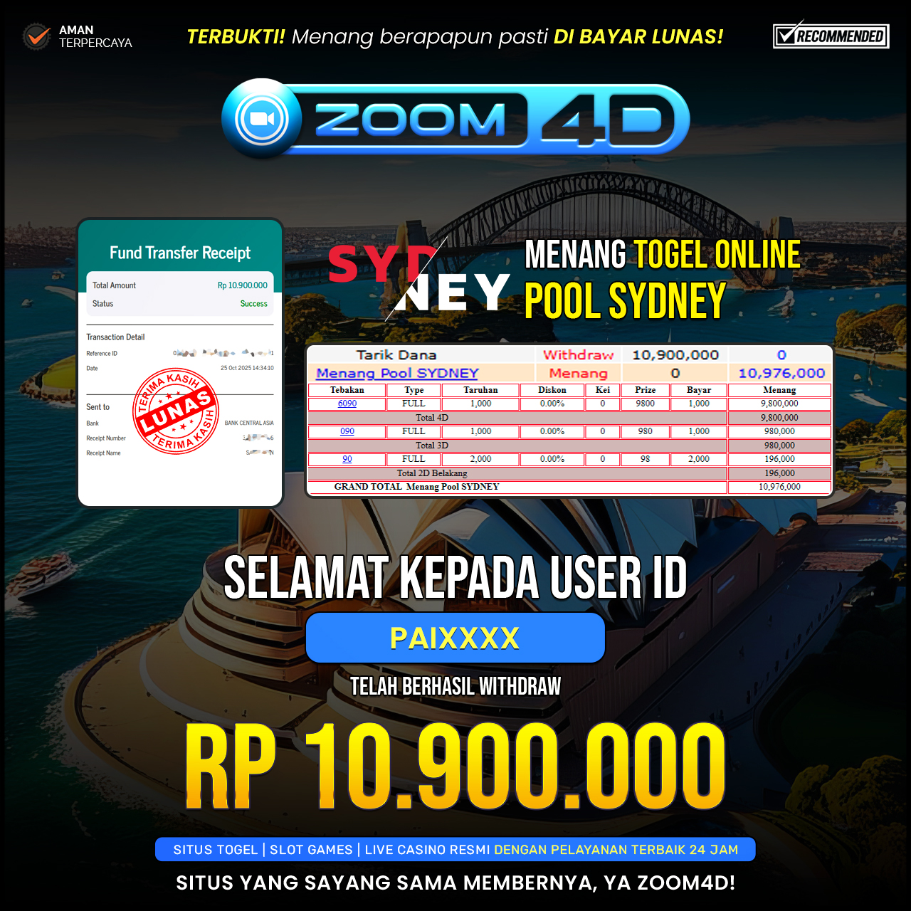 Selamat Kepada user PAXXXX  yang baru saja membuktikan ketangguhannya dengan WITHDRAW sensasional sebesar Rp.10.900.000.