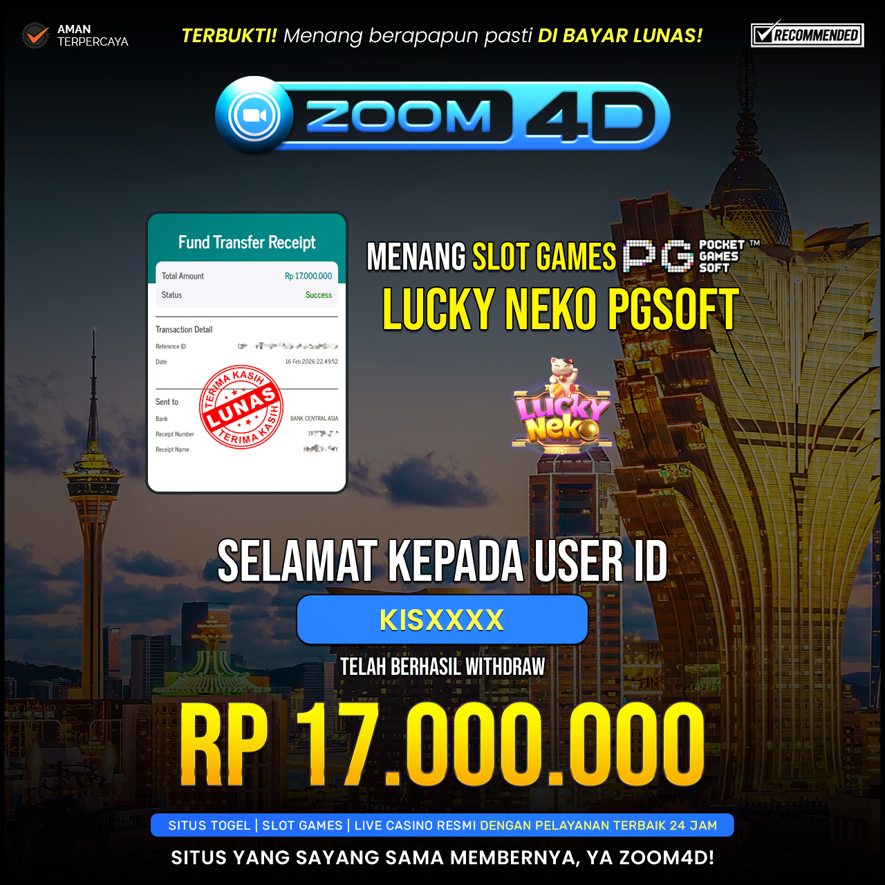 Selamat Kepada user KISXXXX yang baru saja membuktikan ketangguhannya dengan WITHDRAW sensasional sebesar Rp.17.000.000.