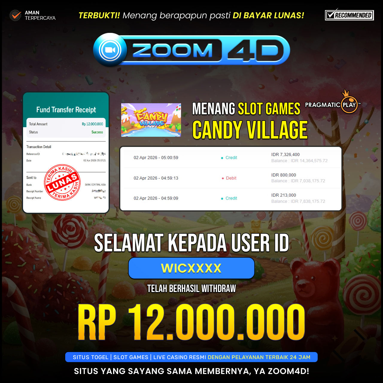 Selamat Kepada user WICXXXX yang baru saja membuktikan ketangguhannya dengan WITHDRAW sensasional sebesar Rp.12.000.000.